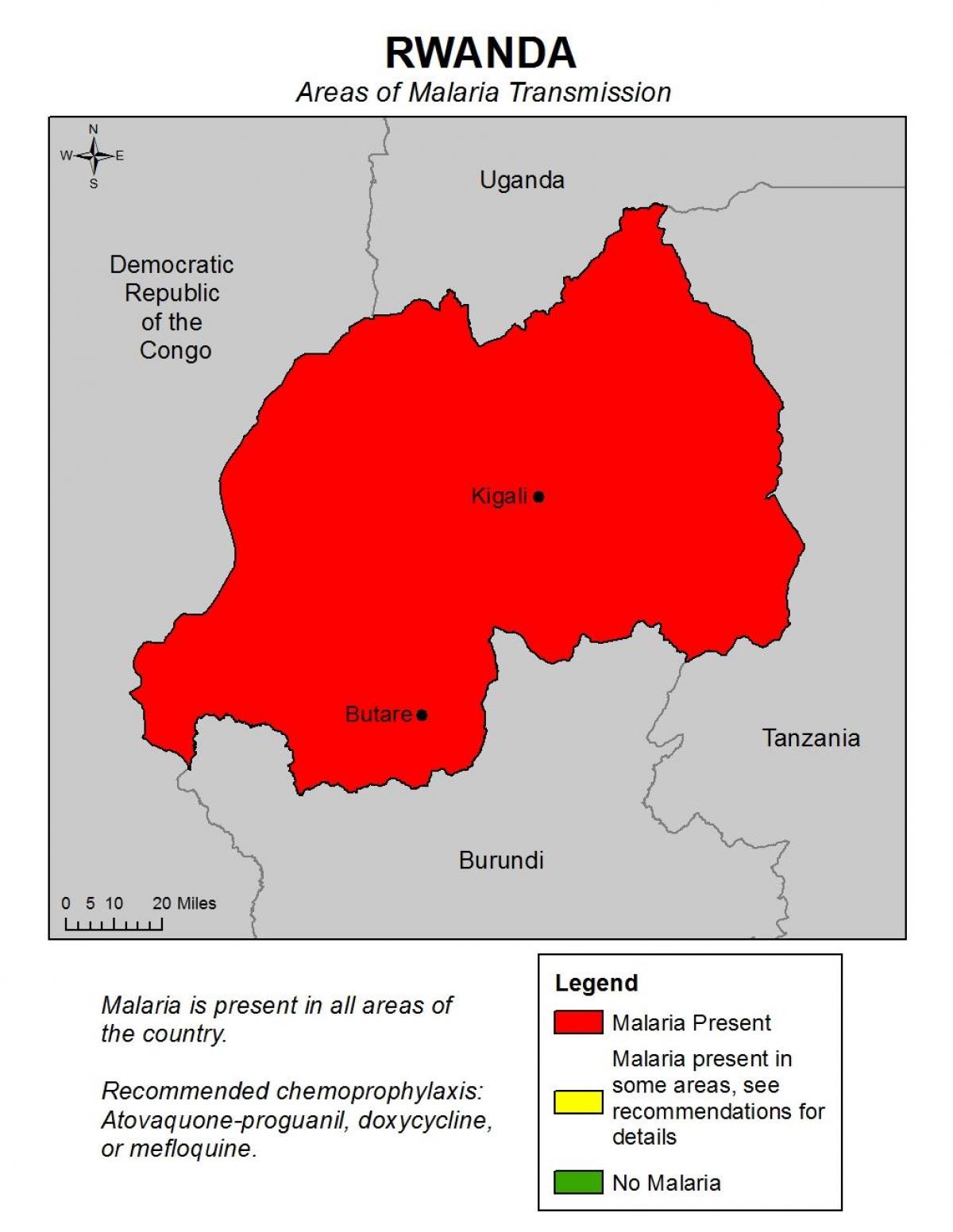 kat jeyografik nan Rwanda malarya